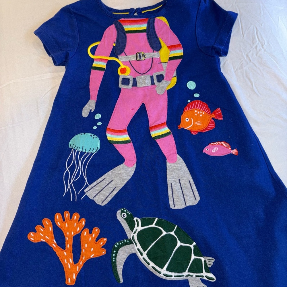 Mini Boden Blue Dress with Diver and Sea Life Print